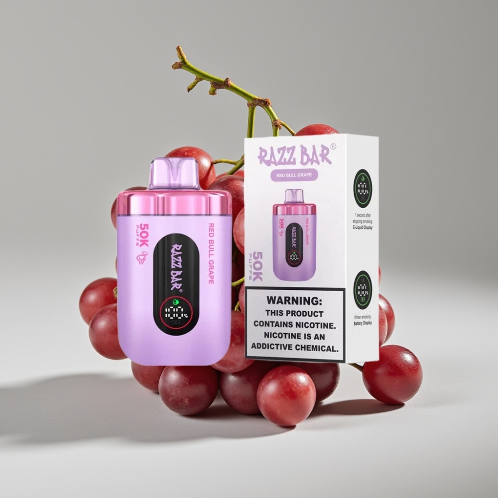 Razz Bar 50K Puffs Vape Desechable Tipo-C Recargable Sabor Uva Red Bull