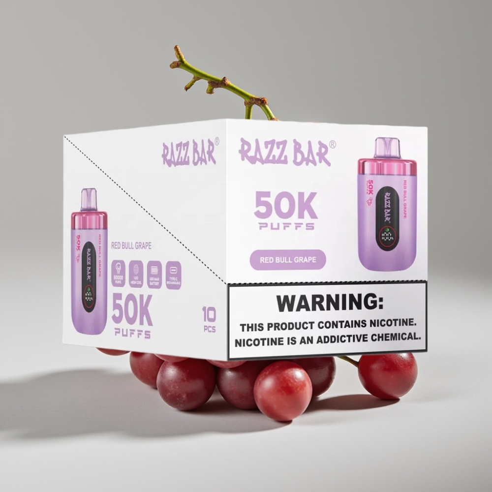 Razz Bar 50K Puffs Vape Desechable Tipo-C Recargable Sabor Uva Red Bull