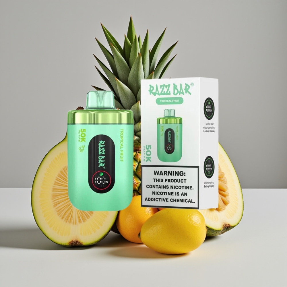 Razz Bar 50K Puffs Vape Desechable Tropical Fruit Recargable Tipo-C 2% Nicotina