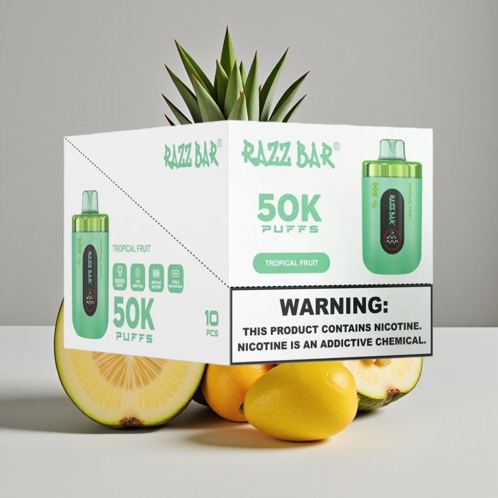 Razz Bar 50K Puffs Vape Desechable Tropical Fruit Recargable Tipo-C 2% Nicotina
