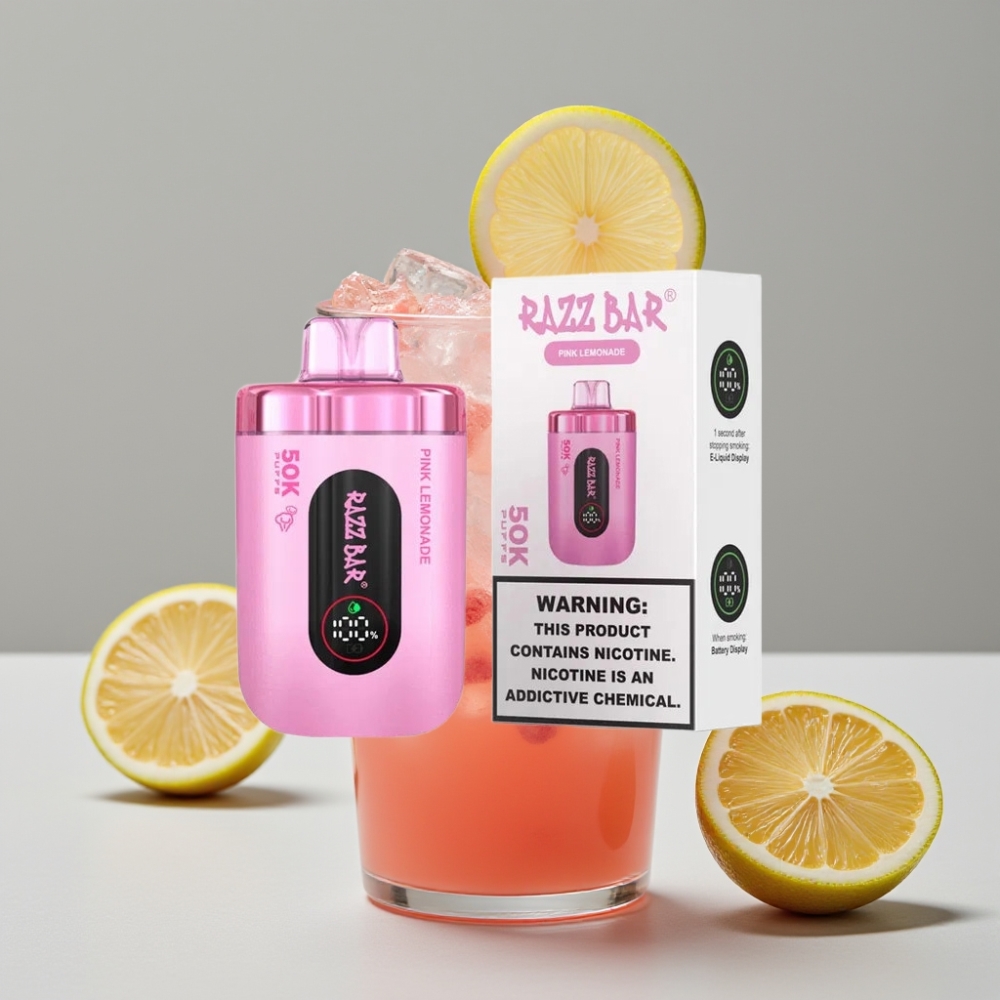 Razz Bar 50K Puffs Vape Recargable Tipo-C Sabor Limonada Rosa