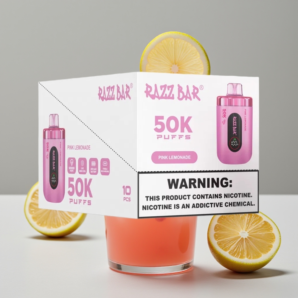 Razz Bar 50K Puffs Vape Recargable Tipo-C Sabor Limonada Rosa